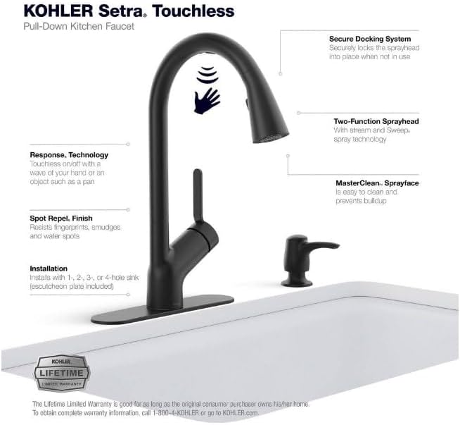 Kohler Setra Single-Handle Touchless Pull-Down Sprayer Kitchen Faucet (Matte Black)