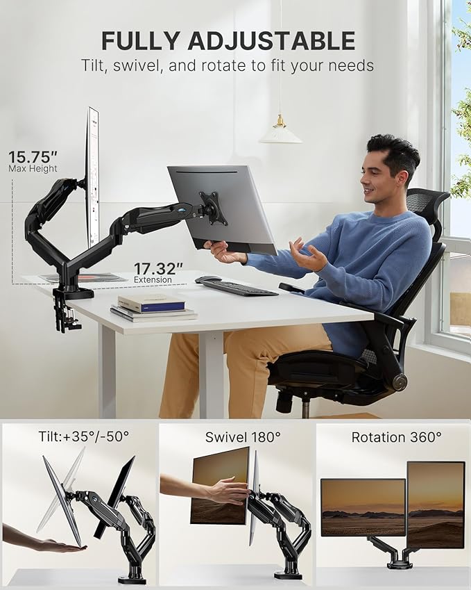 HUANUO HNDS6  DUAL MONITOR MOUNT FOR 13" TO 27" SCREENS